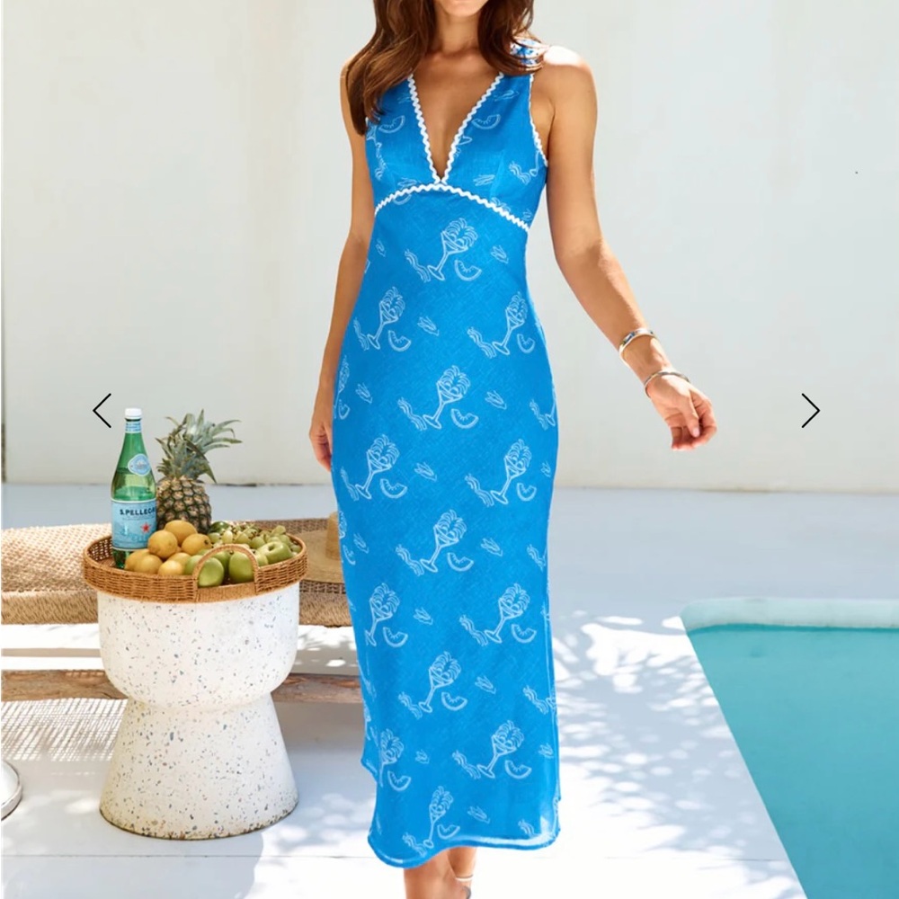 Blue gorgeous Hello Molly fun maxi dress worn 1x size L retails $100 (see image)